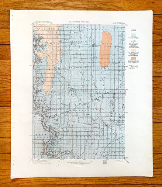Antique Tower City, North Dakota 1909 US Geological Survey Topographic Map – Cass, Barnes, Ransom County, Valley City, Buffalo, Oriska ND