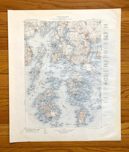 Antique Penobscot Bay, Maine 1905 US Geological Survey Topographic Map – Deer Isle, Searsport, Vinalhaven, Blue Hill, Sedgwick, Castine ME