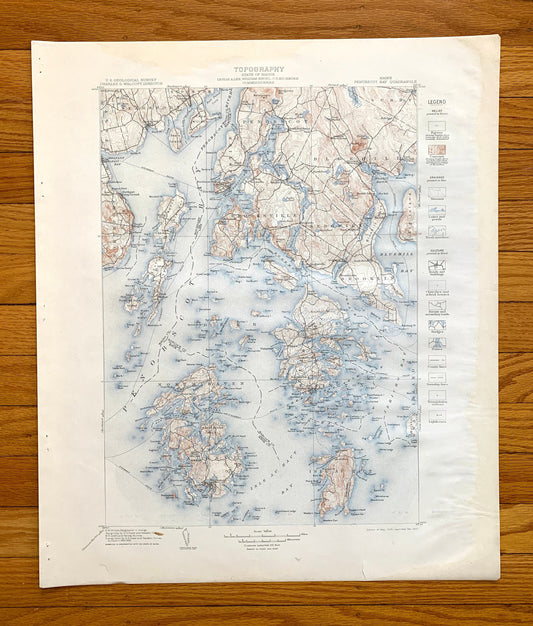 Antique Penobscot Bay, Maine 1905 US Geological Survey Topographic Map – Deer Isle, Searsport, Vinalhaven, Blue Hill, Sedgwick, Castine ME