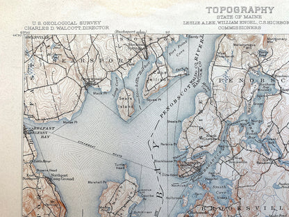 Antique Penobscot Bay, Maine 1905 US Geological Survey Topographic Map – Deer Isle, Searsport, Vinalhaven, Blue Hill, Sedgwick, Castine ME