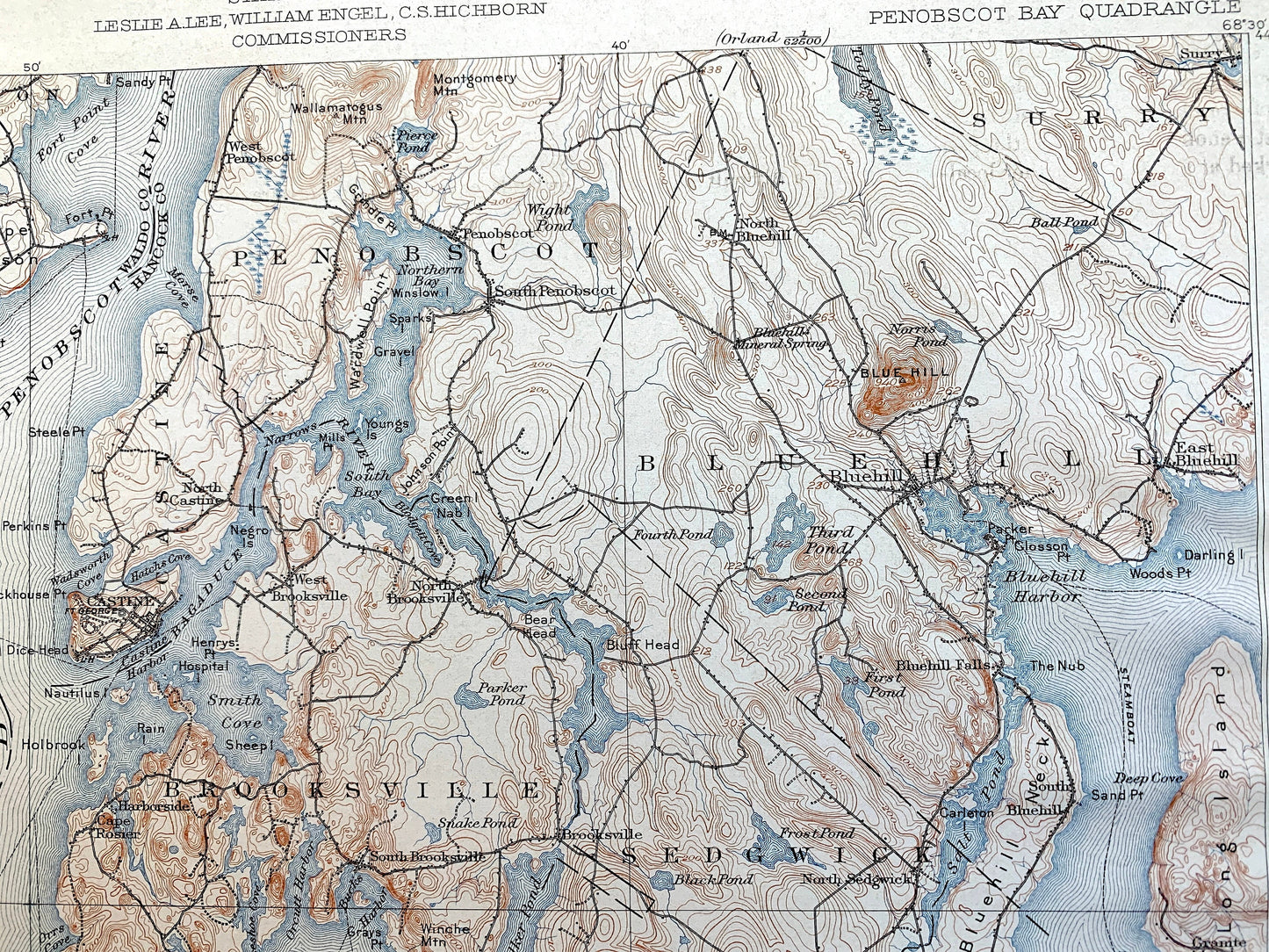 Antique Penobscot Bay, Maine 1905 US Geological Survey Topographic Map – Deer Isle, Searsport, Vinalhaven, Blue Hill, Sedgwick, Castine ME