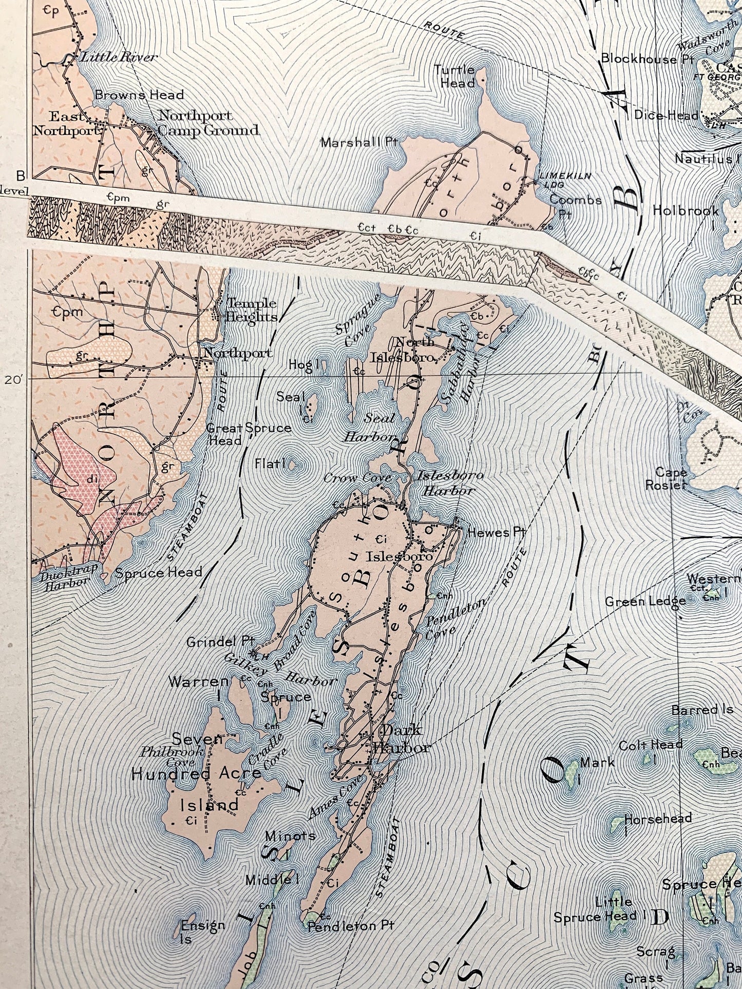 Antique Penobscot Bay, Maine 1907 US Geological Survey Topographic Map – Deer Isle, Searsport, Vinalhaven, Blue Hill, Sedgwick, Castine ME