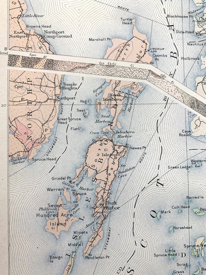 Antique Penobscot Bay, Maine 1907 US Geological Survey Topographic Map – Deer Isle, Searsport, Vinalhaven, Blue Hill, Sedgwick, Castine ME