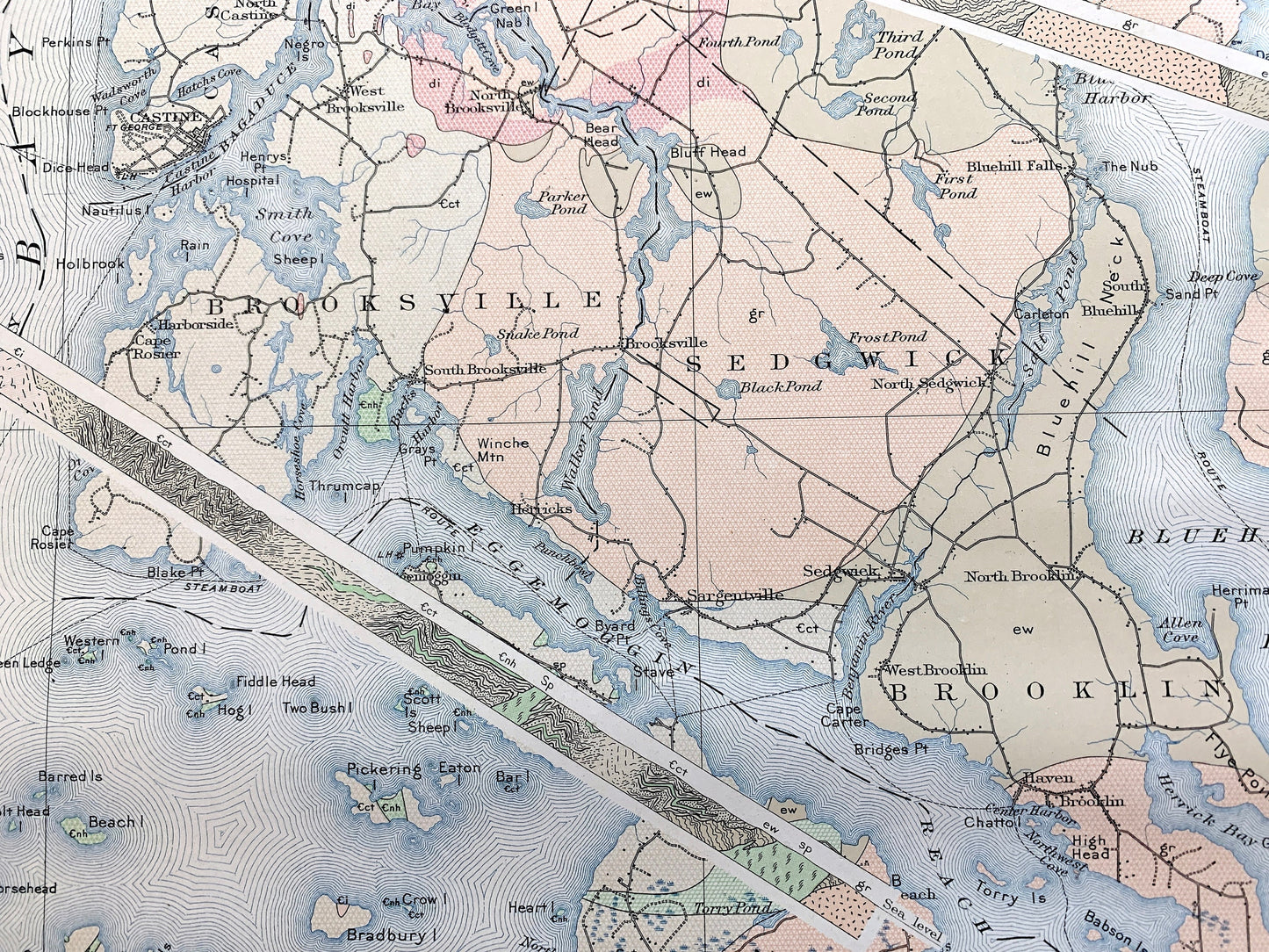 Antique Penobscot Bay, Maine 1907 US Geological Survey Topographic Map – Deer Isle, Searsport, Vinalhaven, Blue Hill, Sedgwick, Castine ME