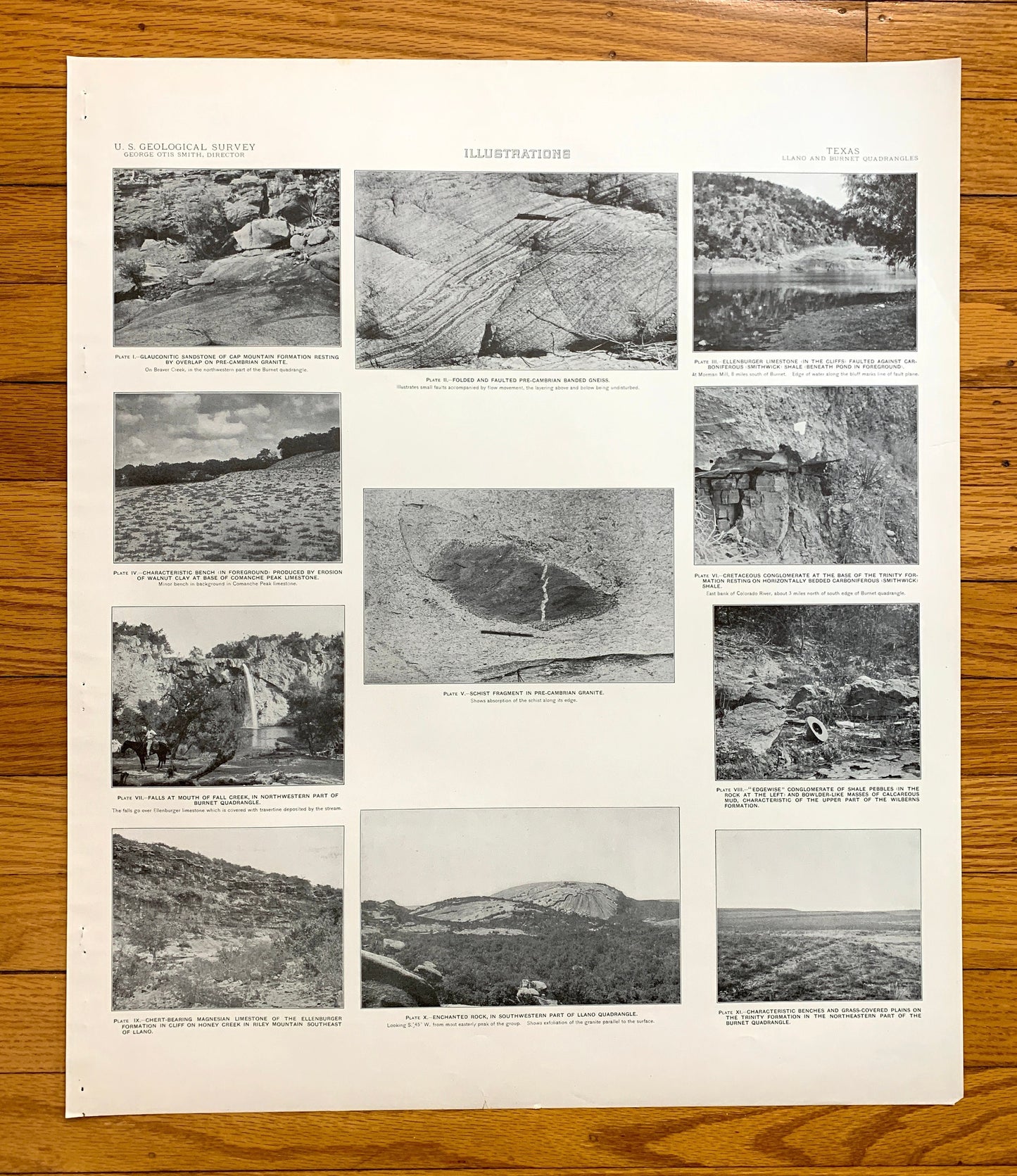 Antique 1911 Burnet, Texas Rock Formation Photographs – US Geological Survey – San Saba, Llano, Williamson, Travis County, Marble Falls TX