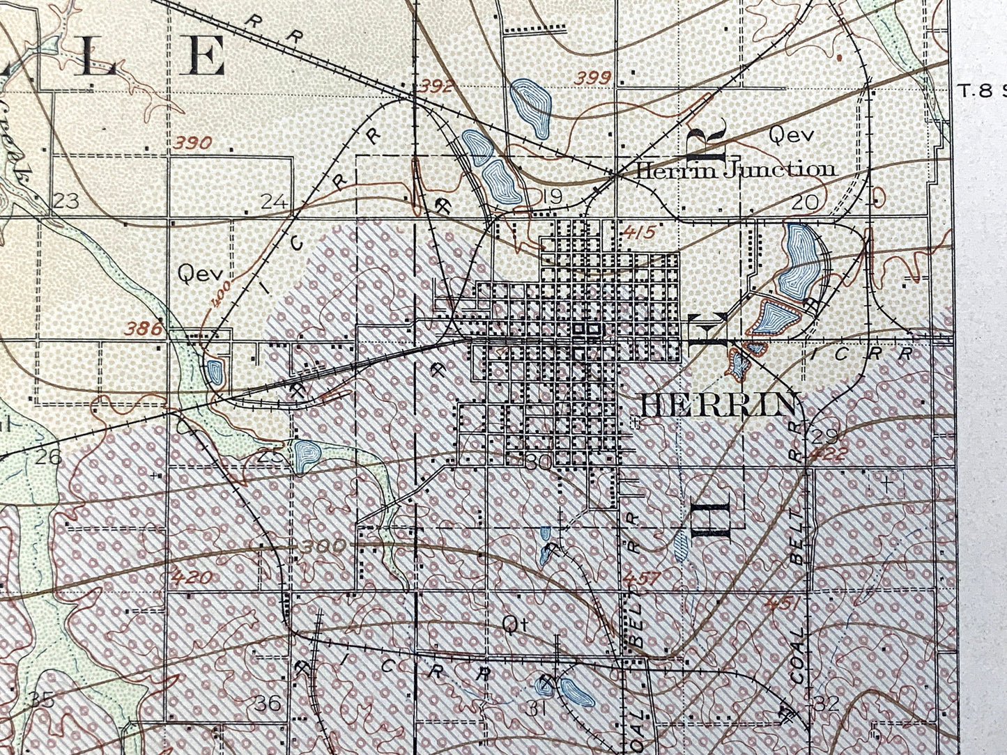 Antique Herrin, Illinois 1912 US Geological Survey Topographic Map – Carbondale, De Soto, Franklin, Williamson, Jackson, Perry County, IL