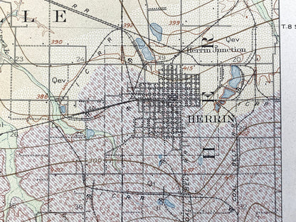 Antique Herrin, Illinois 1912 US Geological Survey Topographic Map – Carbondale, De Soto, Franklin, Williamson, Jackson, Perry County, IL