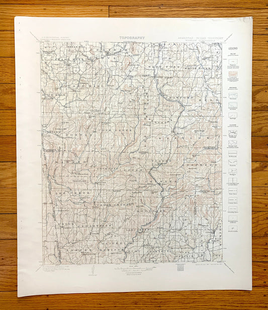 Antique Winslow, Arkansas 1901 US Geological Survey Topographic Map –  Washington, Crawford County, White River, Boston Mountains, Jasper AR