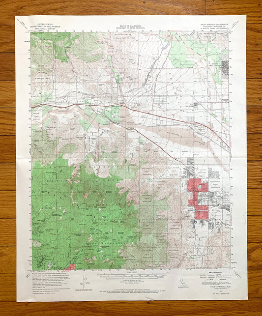 Antique Palm Springs, California 1957 US Geological Survey Topographic Map – Coachella Valley Desert Hot Springs San Bernardino Riverside CA