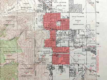 Antique Palm Springs, California 1957 US Geological Survey Topographic Map – Coachella Valley Desert Hot Springs San Bernardino Riverside CA