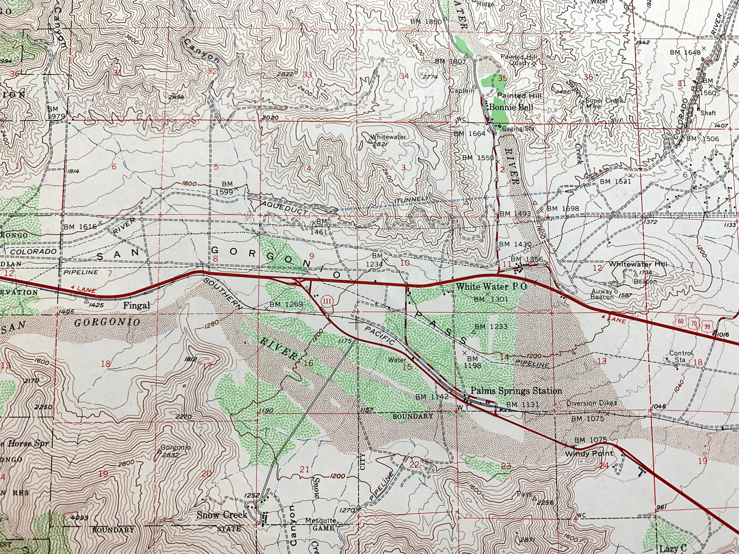 Antique Palm Springs, California 1957 US Geological Survey Topographic Map – Coachella Valley Desert Hot Springs San Bernardino Riverside CA