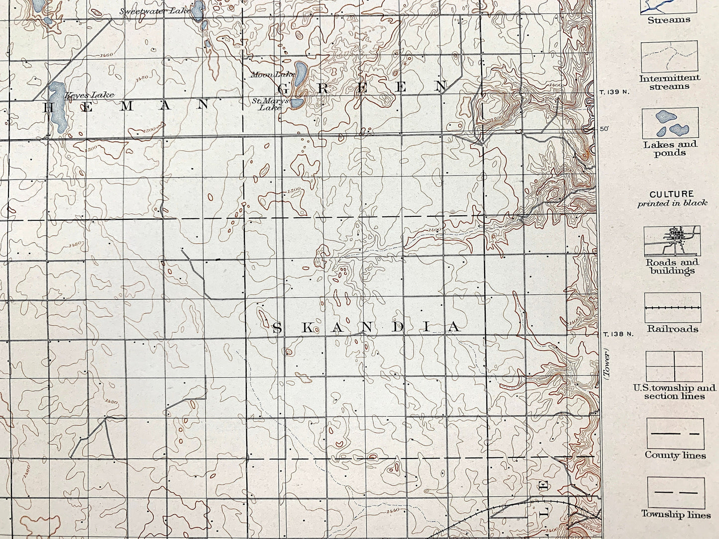 Antique Eckelson, North Dakota 1897 US Geological Survey Topographic Map – Stutsman, Lamoure, Barnes Ransom County, Sanborn, Hobart, ND