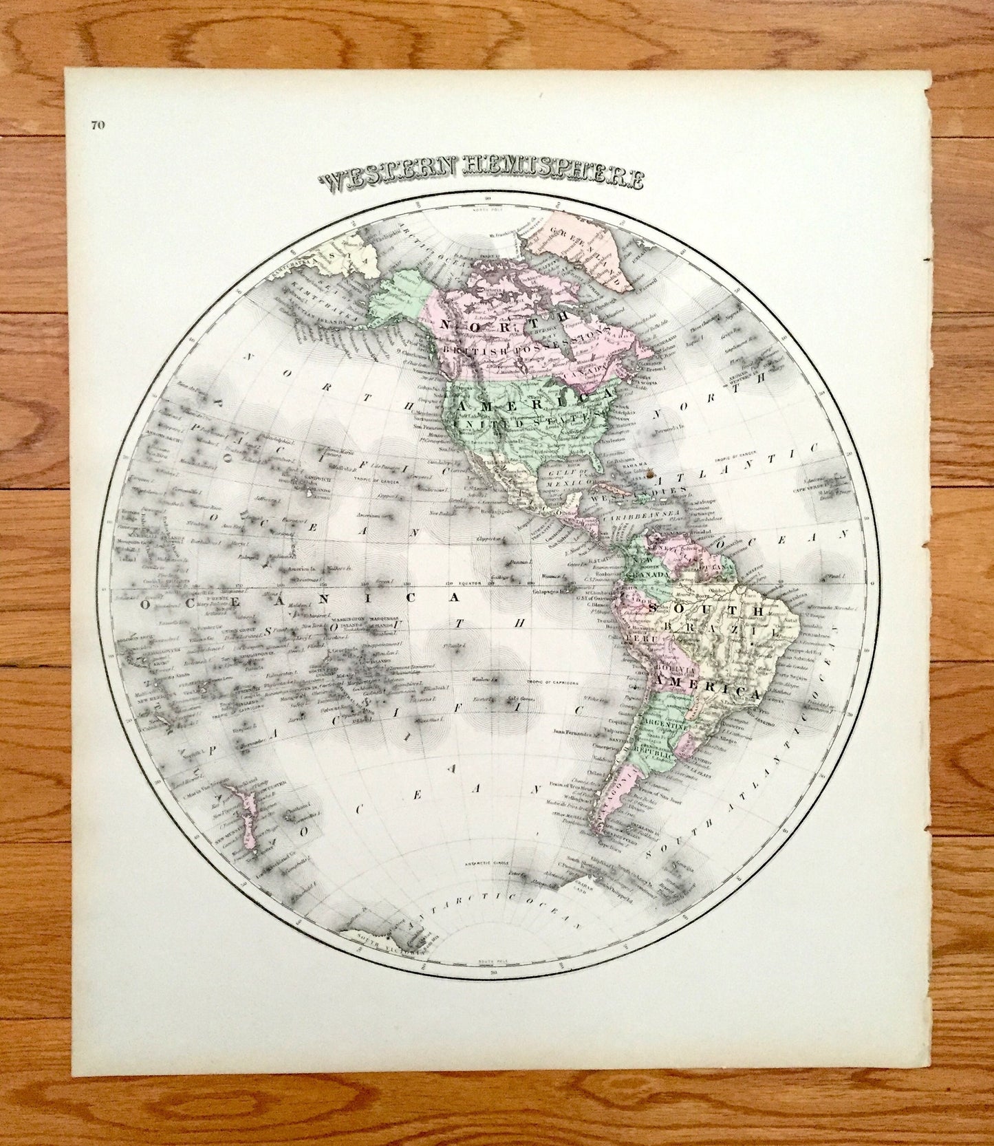 Antique 1874 Western Hemisphere Map from O.W. Gray's Atlas of United States of America and World; Stedman, Brown & Lyon – USA, Globe, Earth