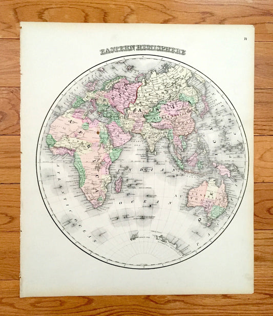 Antique 1874 Eastern Hemisphere Map from O.W. Gray's Atlas of United States of America and World; Stedman, Brown & Lyon – Asia, Africa Earth