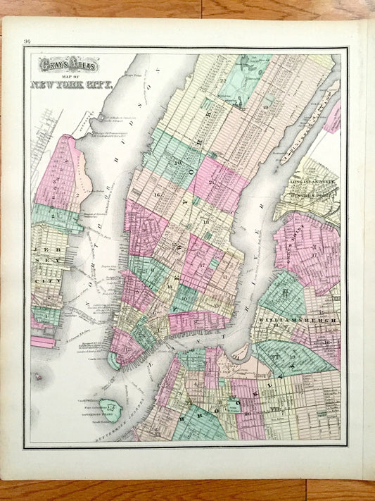 Antique 1874 New York City / Connecticut NY State Map from O.W. Gray's Atlas of United States of America; Stedman, Brown & Lyon – Brooklyn