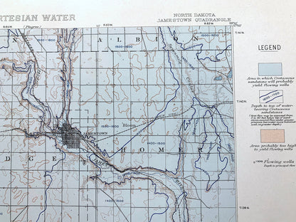Antique Jamestown, North Dakota 1909 US Geological Survey Topographic Map – Stutsman, Lamoure County, Atwill, Alfred, Adrian, Sharlow ND