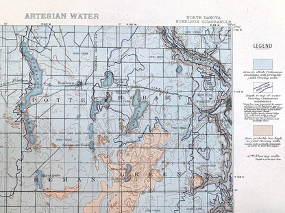 Antique Eckelson, North Dakota 1909 US Geological Survey Topographic Map – Stutsman, Lamoure, Barnes, Ransom County, Sanborn, Hobart, ND