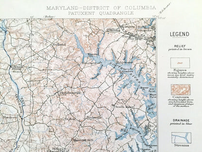 Antique Patuxent, Maryland 1906 US Geological Survey Topographic Map – Prince Georges, Anne Arundel, Annapolis, Chesapeake, Washington DC