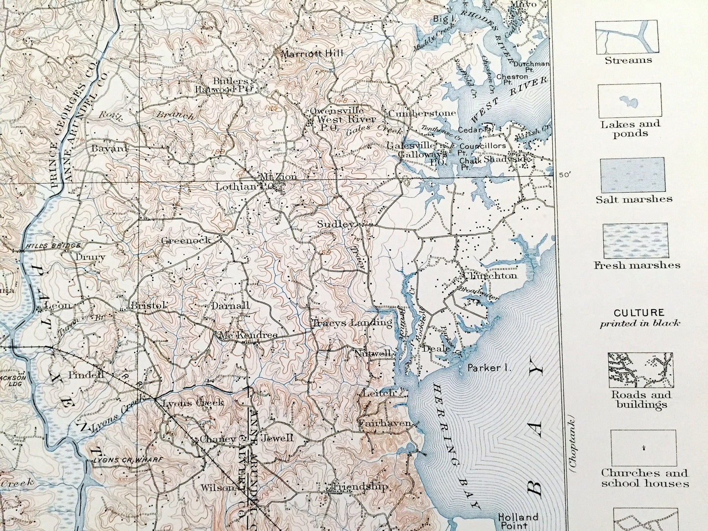 Antique Patuxent, Maryland 1906 US Geological Survey Topographic Map – Prince Georges, Anne Arundel, Annapolis, Chesapeake, Washington DC