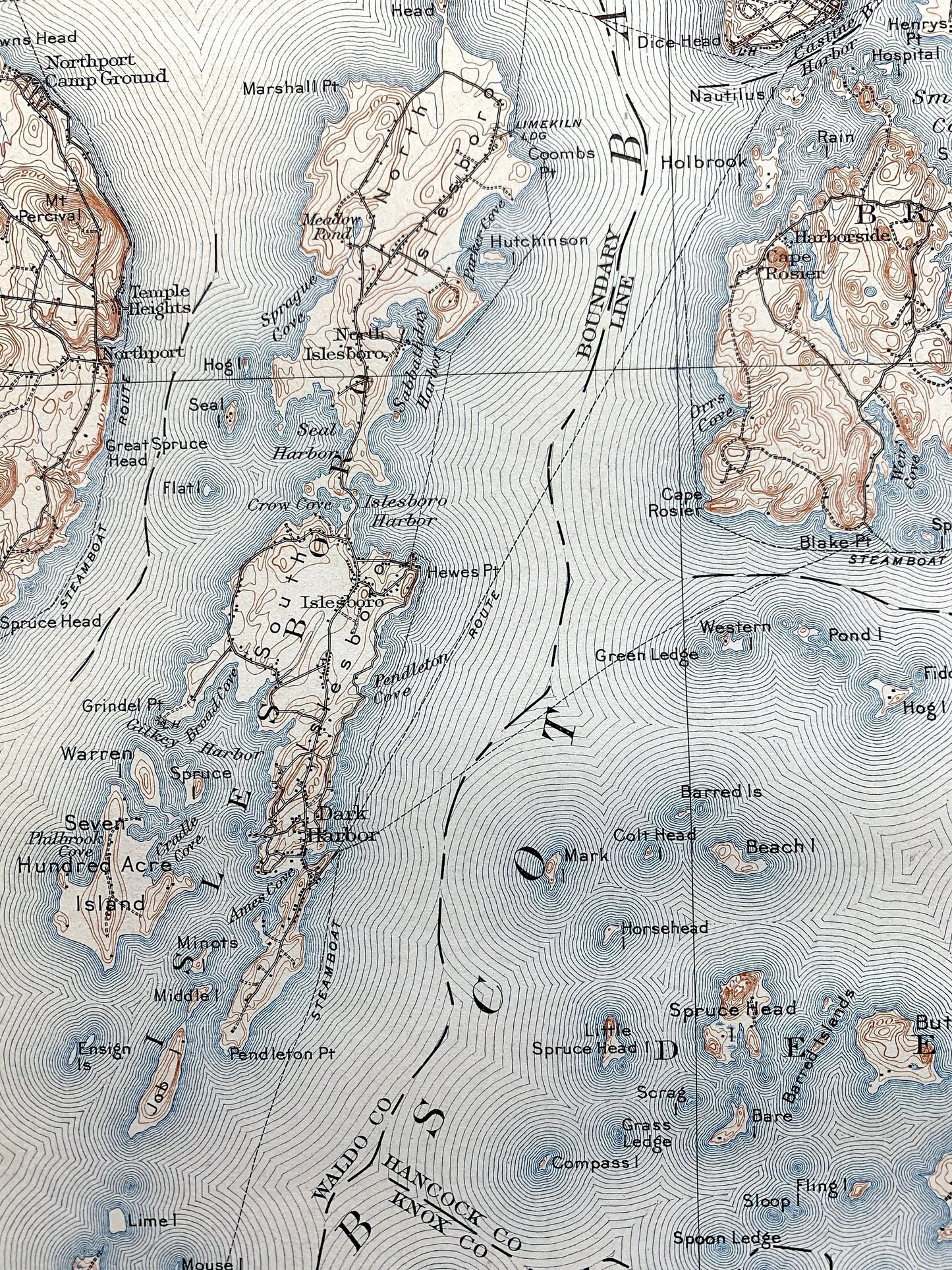 Antique Penobscot Bay, Maine 1905 US Geological Survey Topographic Map – Deer Isle, Searsport, Vinalhaven, Blue Hill, Sedgwick, Castine ME