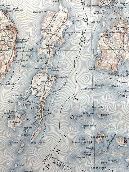 Antique Penobscot Bay, Maine 1905 US Geological Survey Topographic Map – Deer Isle, Searsport, Vinalhaven, Blue Hill, Sedgwick, Castine ME