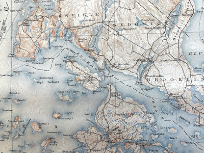 Antique Penobscot Bay, Maine 1905 US Geological Survey Topographic Map – Deer Isle, Searsport, Vinalhaven, Blue Hill, Sedgwick, Castine ME