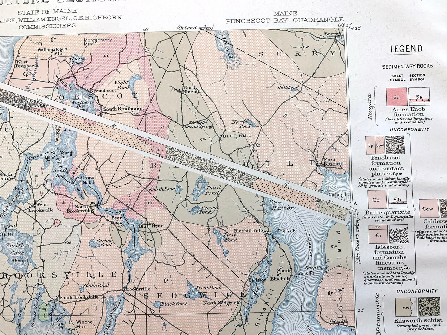 Antique Penobscot Bay, Maine 1907 US Geological Survey Topographic Map – Deer Isle, Searsport, Vinalhaven, Blue Hill, Sedgwick, Castine ME