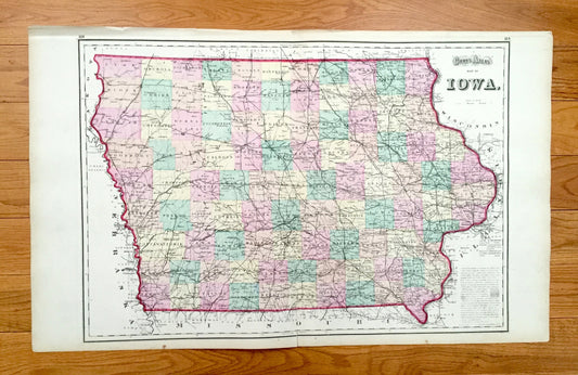 Antique 1874 Iowa / Chicago and Michigan State Map from O.W. Gray's Atlas of United States of America; Stedman, Brown & Lyon – Des Moines