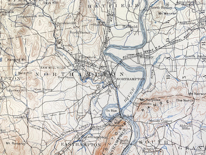 Antique Holyoke, Massachusetts 1897 US Geological Survey Topographic Map – Springfield, Northampton, Deerfield, Amherst, Ashfield, MA
