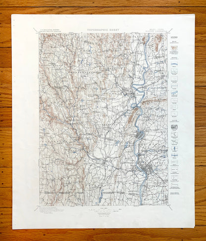 Antique Holyoke, Massachusetts 1897 US Geological Survey Topographic Map – Springfield, Northampton, Deerfield, Amherst, Ashfield, MA
