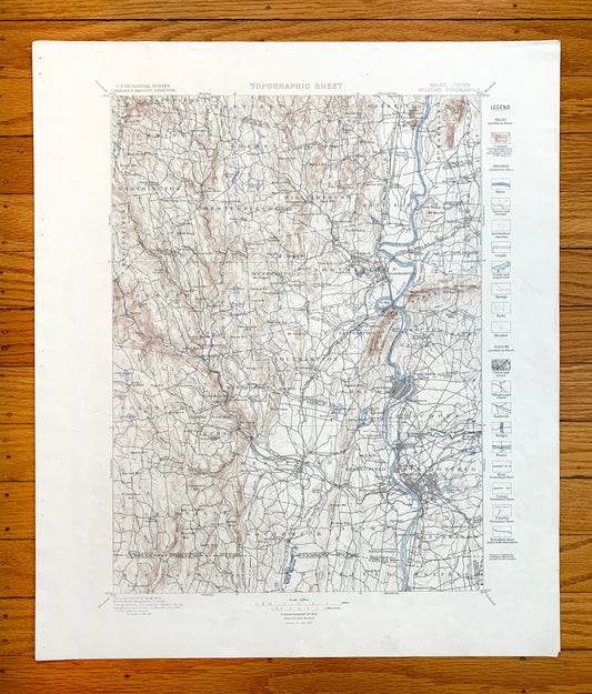 Antique Holyoke, Massachusetts 1897 US Geological Survey Topographic Map – Springfield, Northampton, Deerfield, Amherst, Ashfield, MA