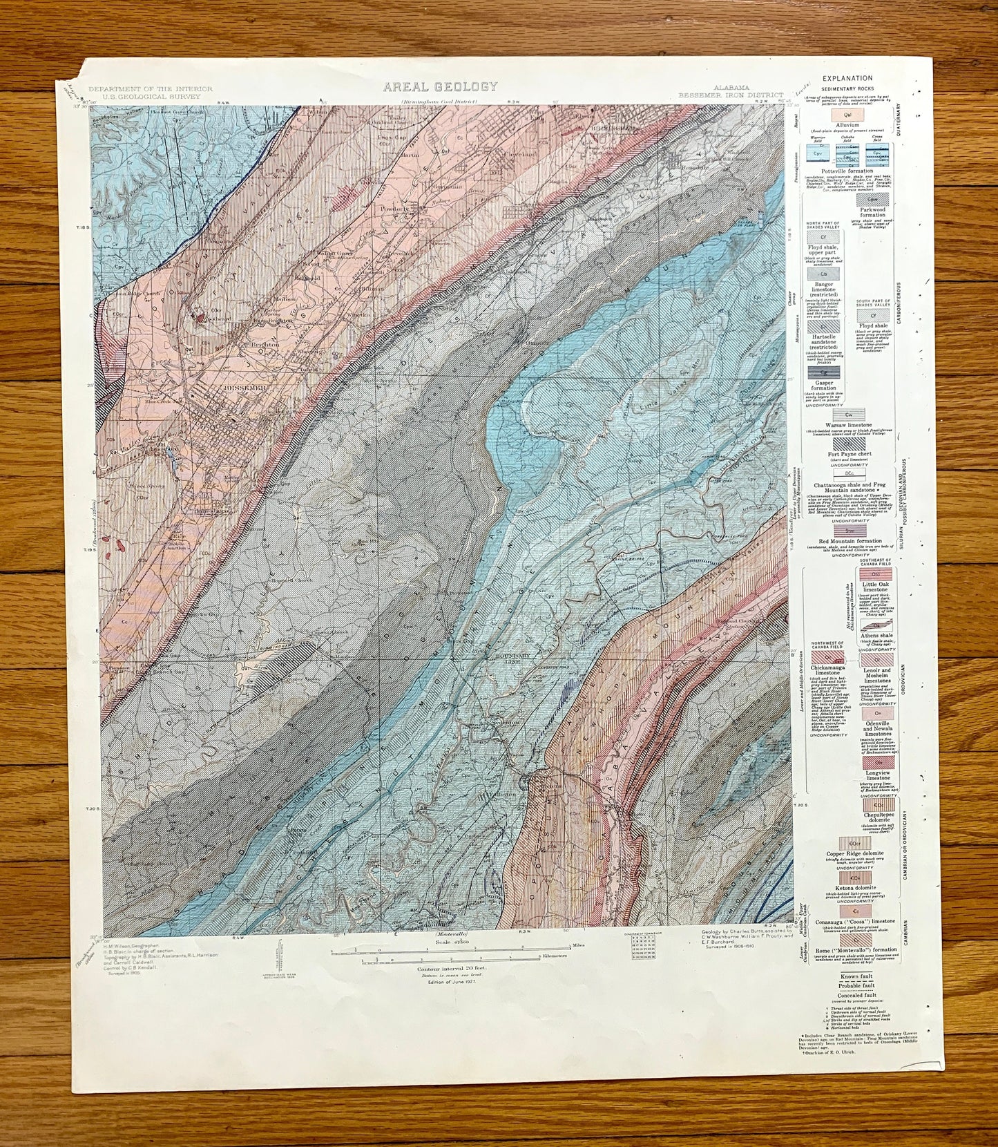 Antique Bessemer, Alabama 1927 US Geological Survey Topographic Map – Birmingham, Cleveland, Brighton, Helena, Jefferson, Shelby County, AL
