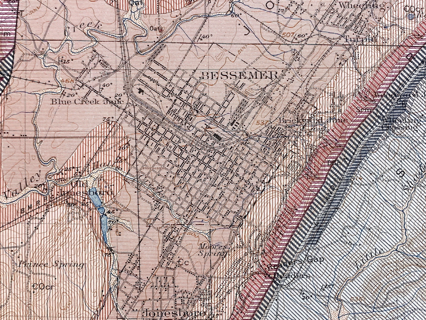 Antique Bessemer, Alabama 1927 US Geological Survey Topographic Map – Birmingham, Cleveland, Brighton, Helena, Jefferson, Shelby County, AL
