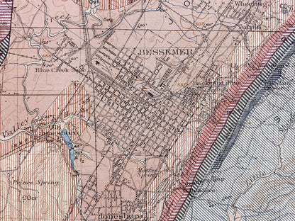Antique Bessemer, Alabama 1927 US Geological Survey Topographic Map – Birmingham, Cleveland, Brighton, Helena, Jefferson, Shelby County, AL