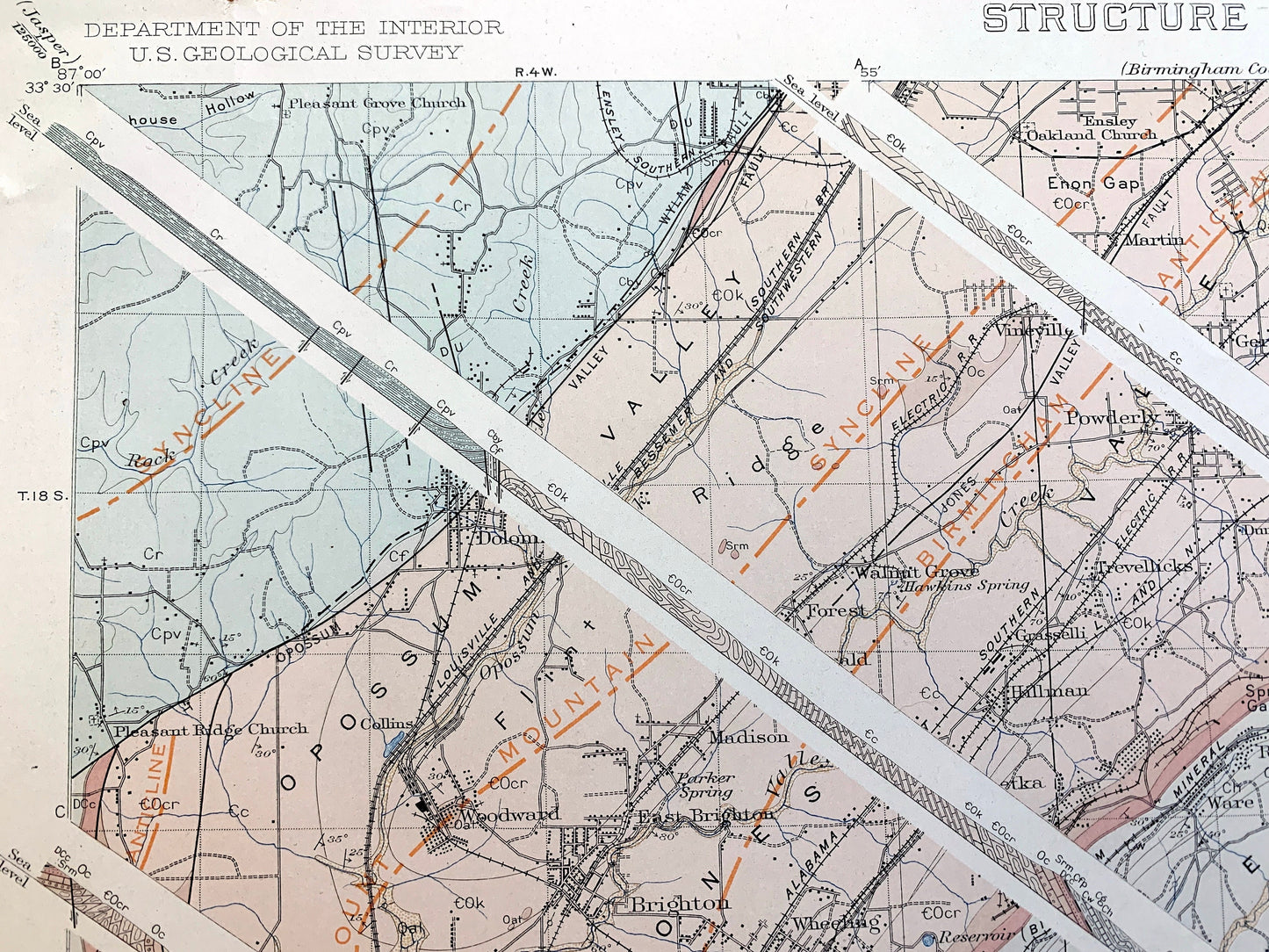 Antique Bessemer, Alabama 1927 US Geological Survey Topographic Map – Birmingham, Cleveland, Brighton, Helena, Jefferson, Shelby County, AL