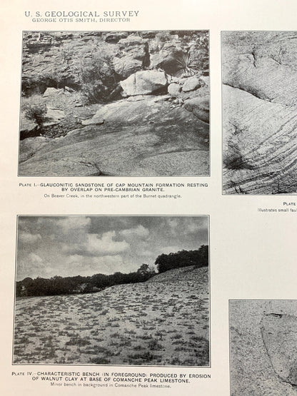 Antique 1911 Burnet, Texas Rock Formation Photographs – US Geological Survey – San Saba, Llano, Williamson, Travis County, Marble Falls TX