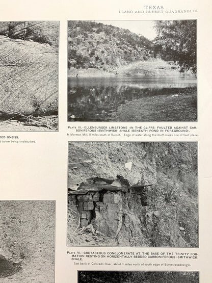 Antique 1911 Burnet, Texas Rock Formation Photographs – US Geological Survey – San Saba, Llano, Williamson, Travis County, Marble Falls TX
