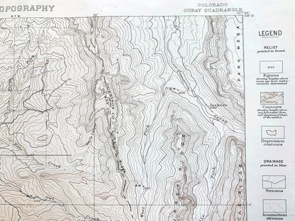 Antique Ouray, Colorado 1904 US Geological Survey Topographic Map – Uncompahgre National Forest, Gunnison, Hinsdale County, Chimney Peak