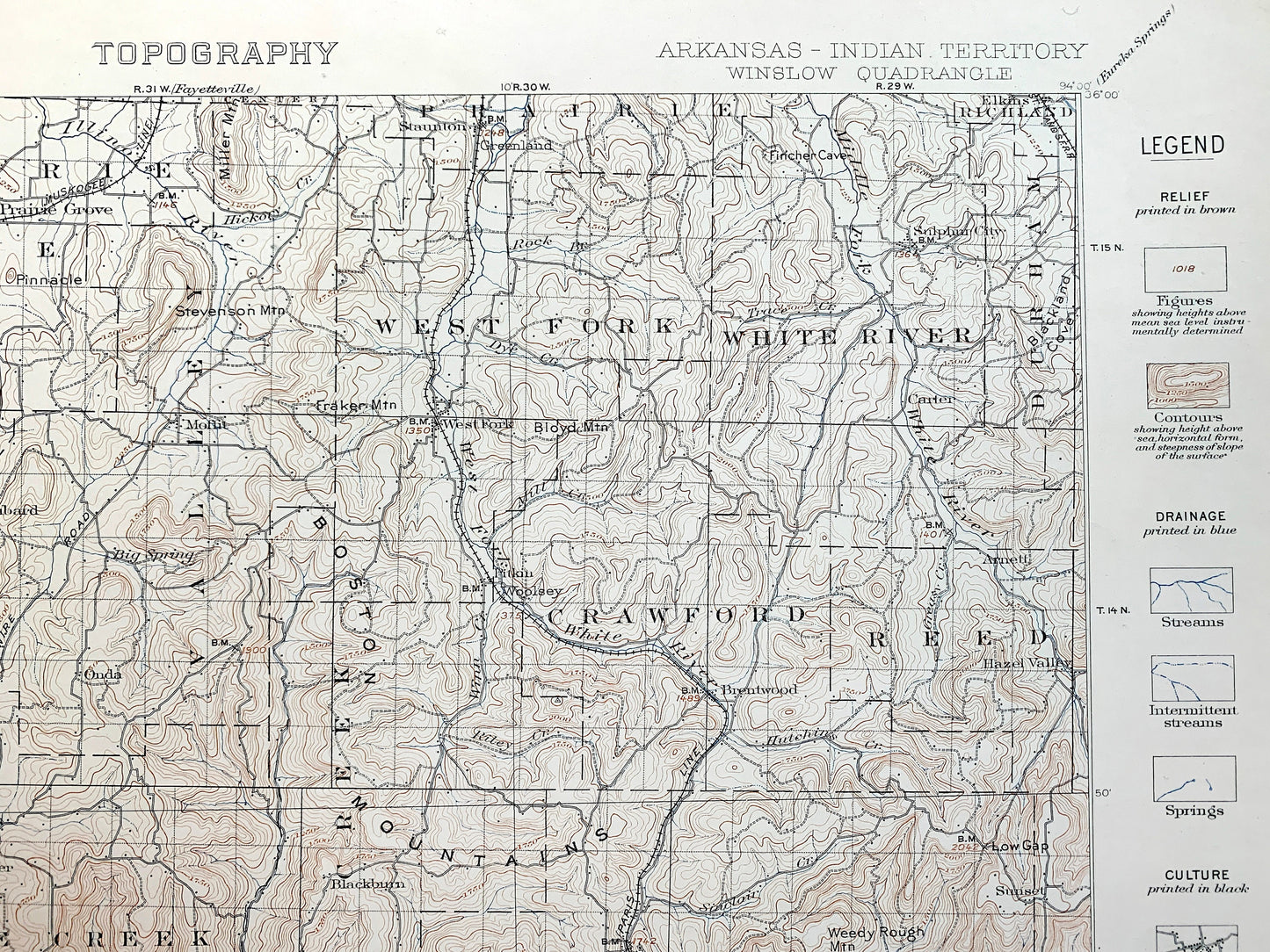 Antique Winslow, Arkansas 1901 US Geological Survey Topographic Map –  Washington, Crawford County, White River, Boston Mountains, Jasper AR