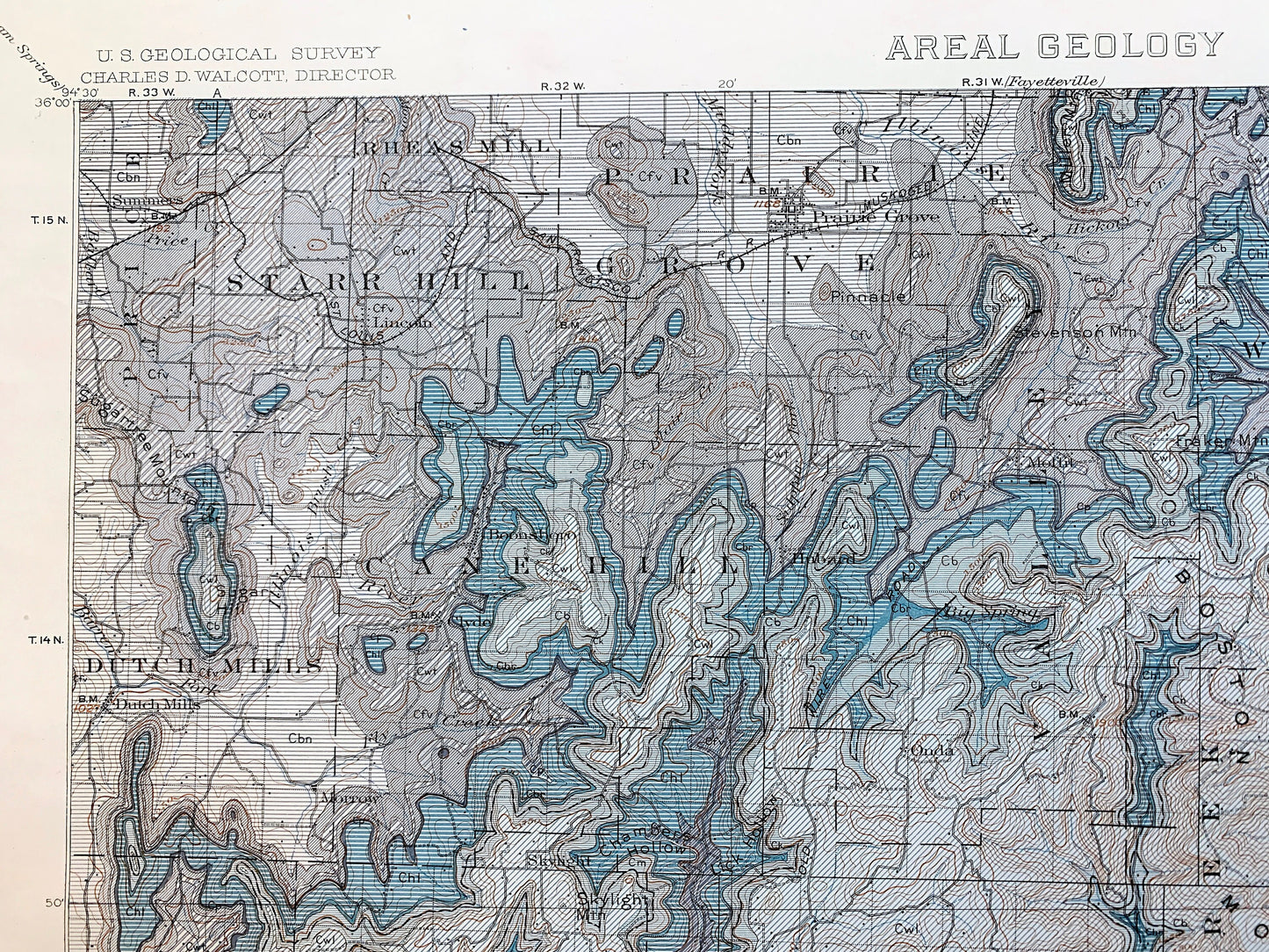 Antique Winslow, Arkansas 1907 US Geological Survey Topographic Map –  Washington, Crawford County, White River, Boston Mountains, Jasper AR
