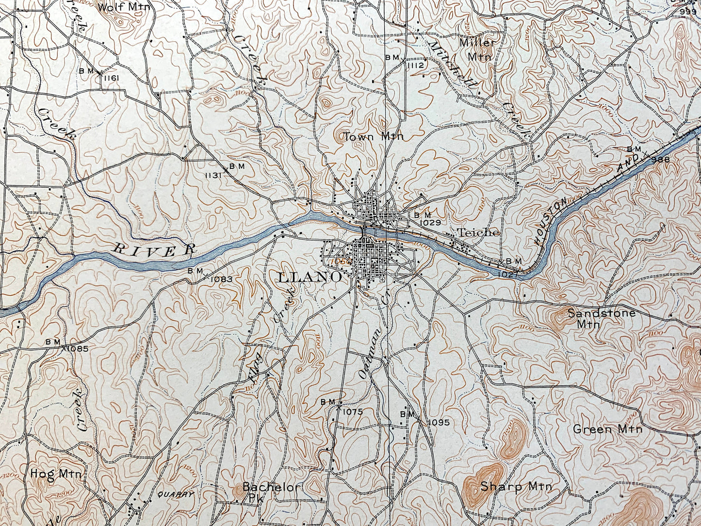 Antique Llano, Texas 1911 US Geological Survey Topographic Map –  San Saba, Mason County, Cherokee, Pontotoc, Taylorsville, Lone Grove TX