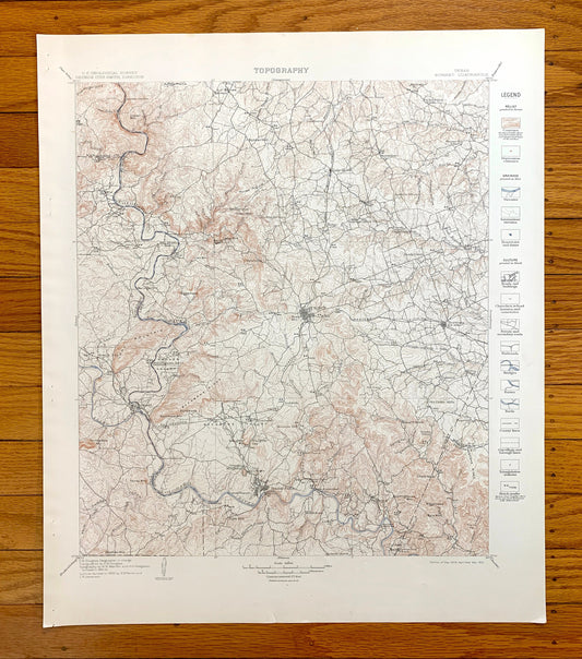 Antique Burnet, Texas 1909 US Geological Survey Topographic Map –  San Saba, Llano, Williamson, Travis County, Marble Falls, Kingsland, TX