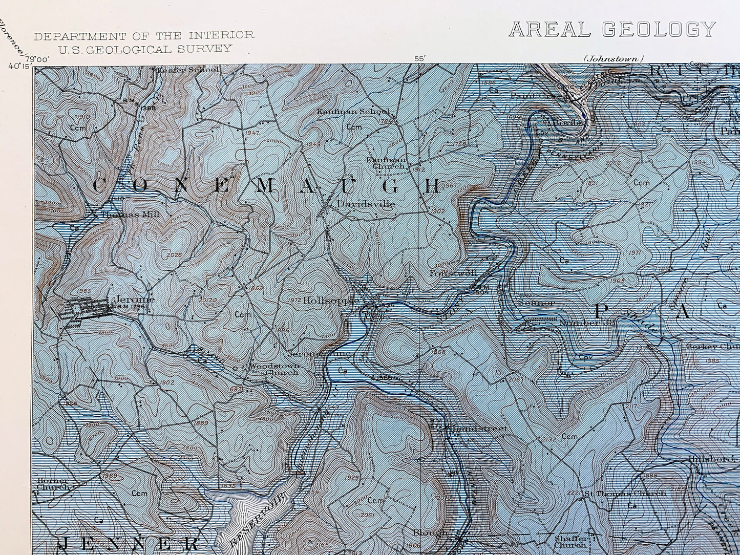 Antique Windber, Pennsylvania 1914 US Geological Survey Topographic Map – Paint, Shade, Stonycreek, Bedford, Cambria, Somerset County, PA