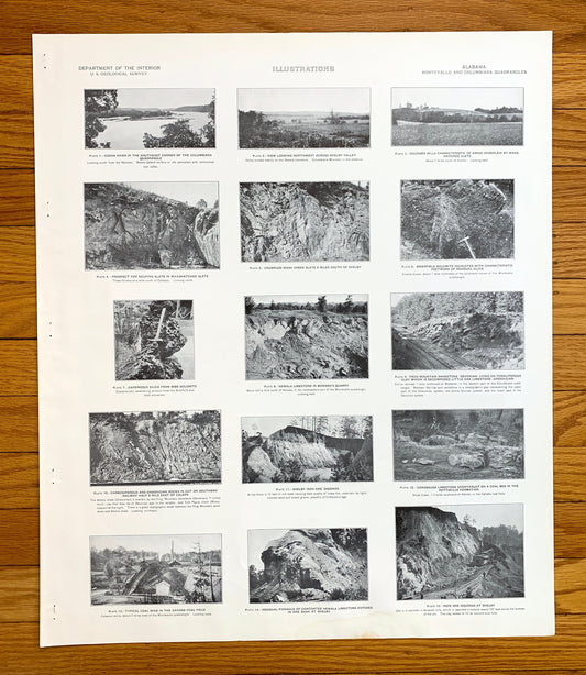 Antique 1940 Columbiana and Montevallo, Alabama Rock Formation Photographs –  US Geological Survey –  Shelby, Coosa, Chilton County, AL