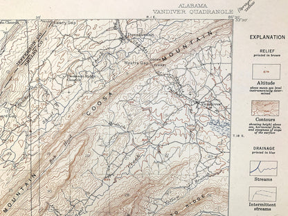 Antique Vandiver, Alabama 1908 US Geological Survey Topographic Map –  Gary, Merkel, East Saginaw, Nelson Mill, Jefferson, Shelby County, AL