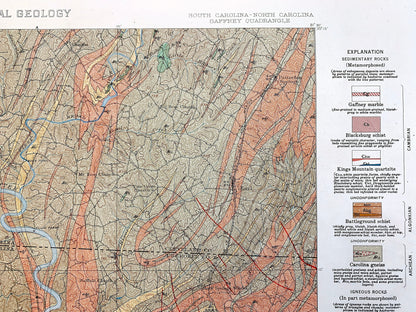 Antique Gaffney, South Carolina 1931 US Geological Survey Topographic Map – Blacksburg, Cherokee Falls, Cherokee, Cleveland County, NC SC