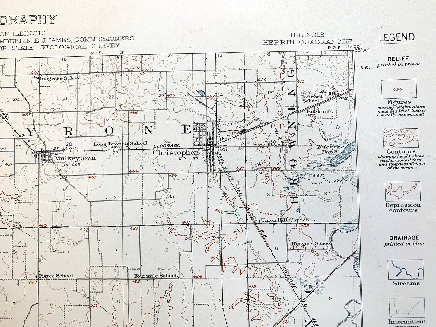 Antique Herrin, Illinois 1910 US Geological Survey Topographic Map – Carbondale, De Soto, Franklin, Williamson, Jackson, Perry County, IL