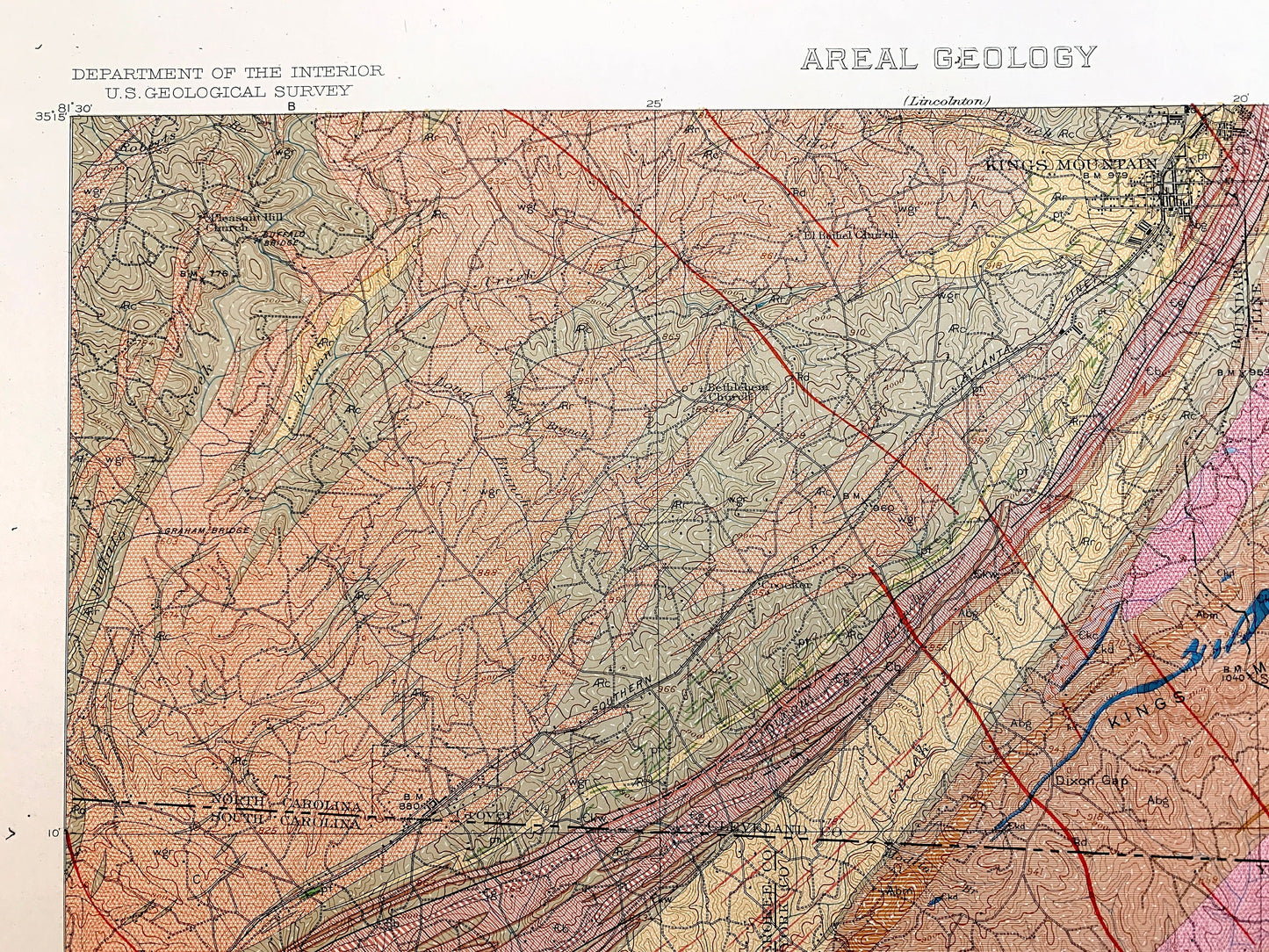 Antique Kings Mountain, North Carolina 1931 US Geological Survey Topographic Map – Kings Creek, Cherokee, Cleveland, York County, NC SC