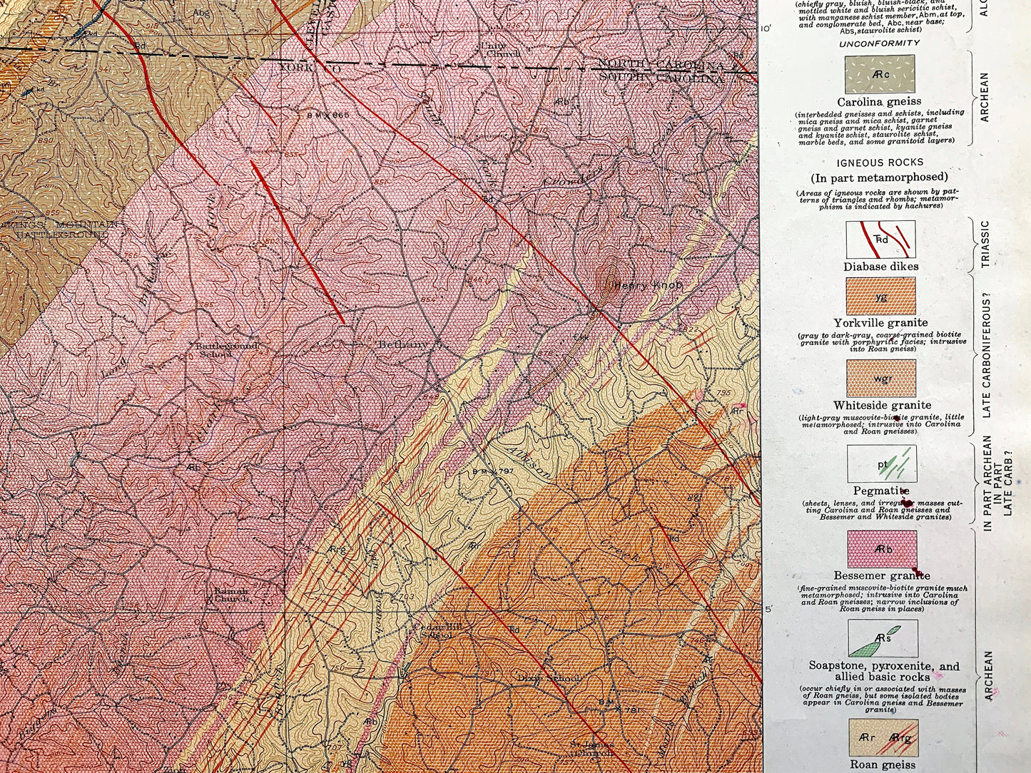 Antique Kings Mountain, North Carolina 1931 US Geological Survey Topographic Map – Kings Creek, Cherokee, Cleveland, York County, NC SC