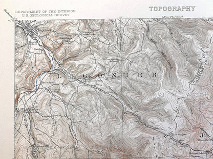 Antique Somerset, Pennsylvania 1915 US Geological Survey Topographic Map – Westmoreland County, Jennerstown, Edie, Ligonier, Rector, PA